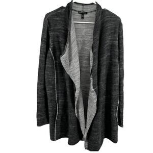 Eileen Fisher Waterfall Cardigan Sweater Drapey 100% Cotton Heather Gray Large